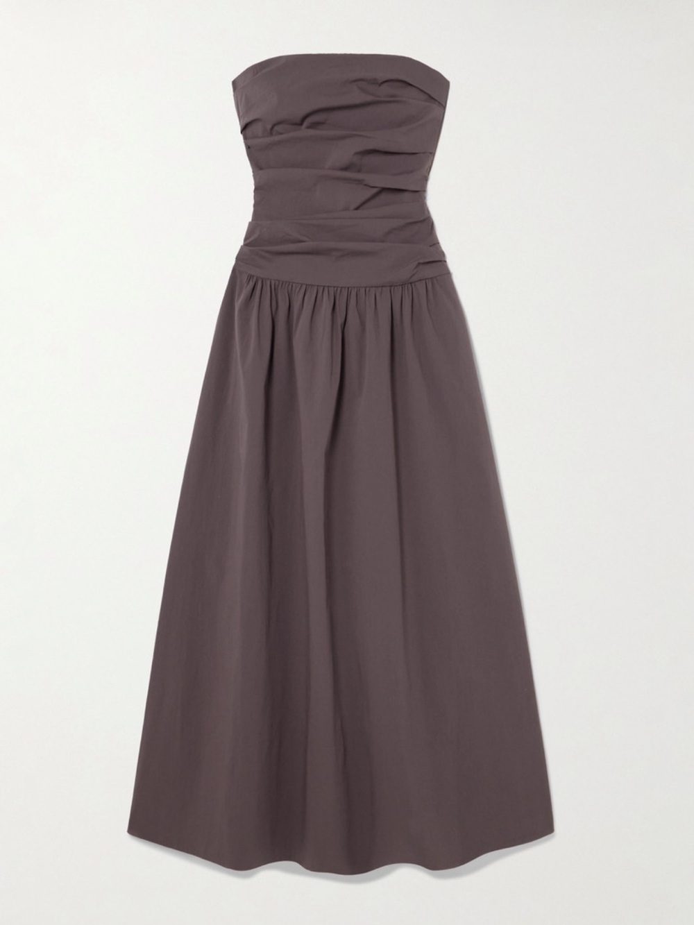 St. Agni Khaki Strapless Tie-Back Crinkled Cotton Maxi Dress
